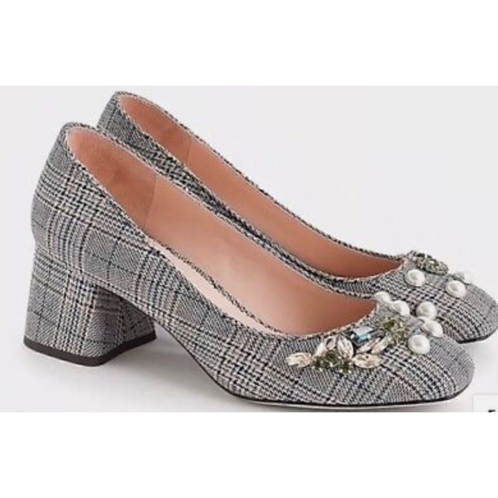 J.Crew
Gray Celia Block Heel Plaid Jewel Pumps Size 7.5/ Excellent